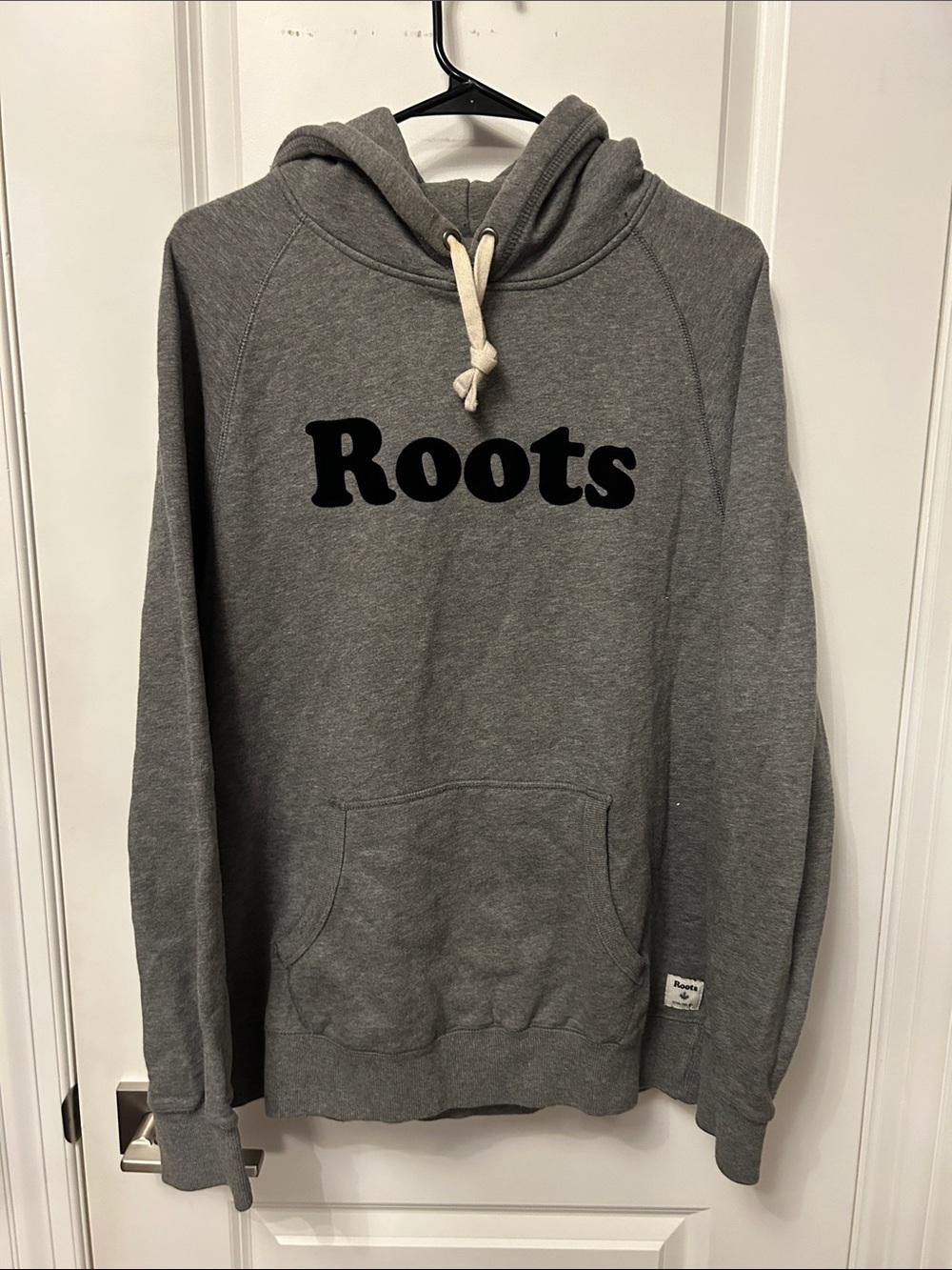 Roots Men's Gray Crewneck Hoodie with Logo Size M
